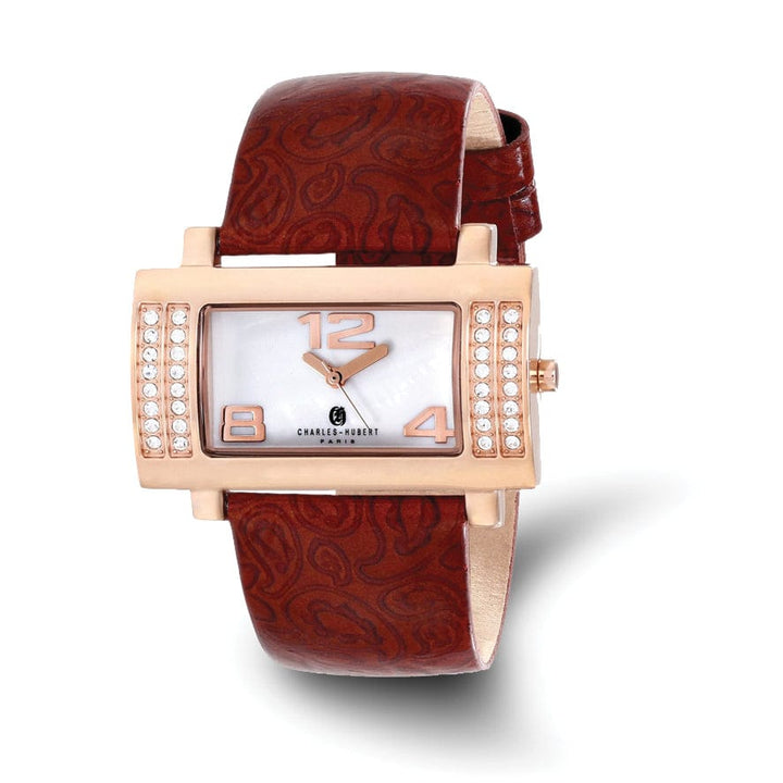 Lovely Rita's Watch Charles Hubert Ladies Elegant Stainless Brown SS Leather Watch