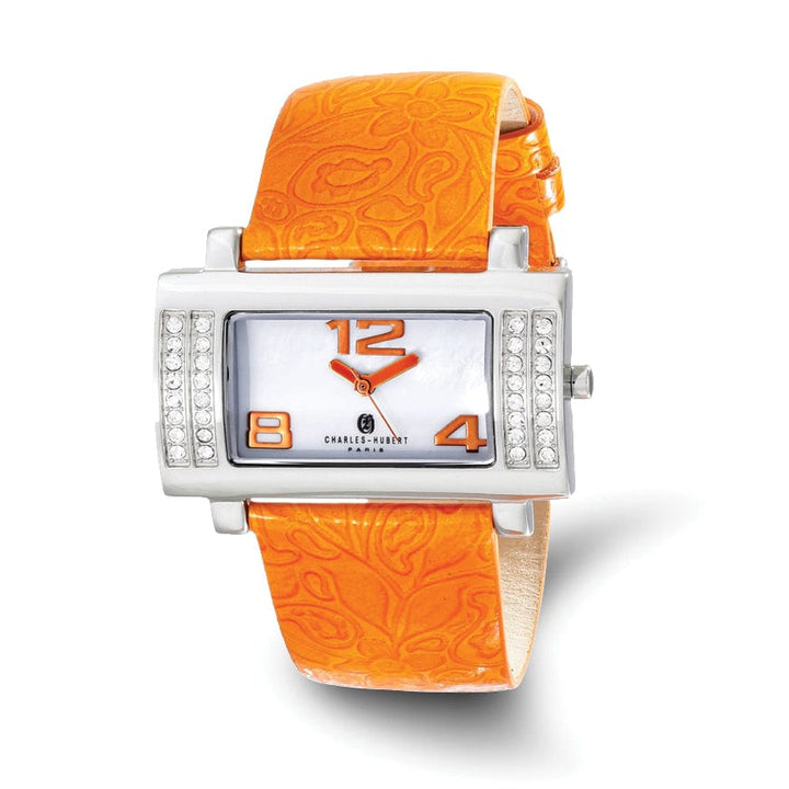 Lovely Rita's Watch Charles Hubert Ladies Elegant Stainless Orange SS Leather Watch