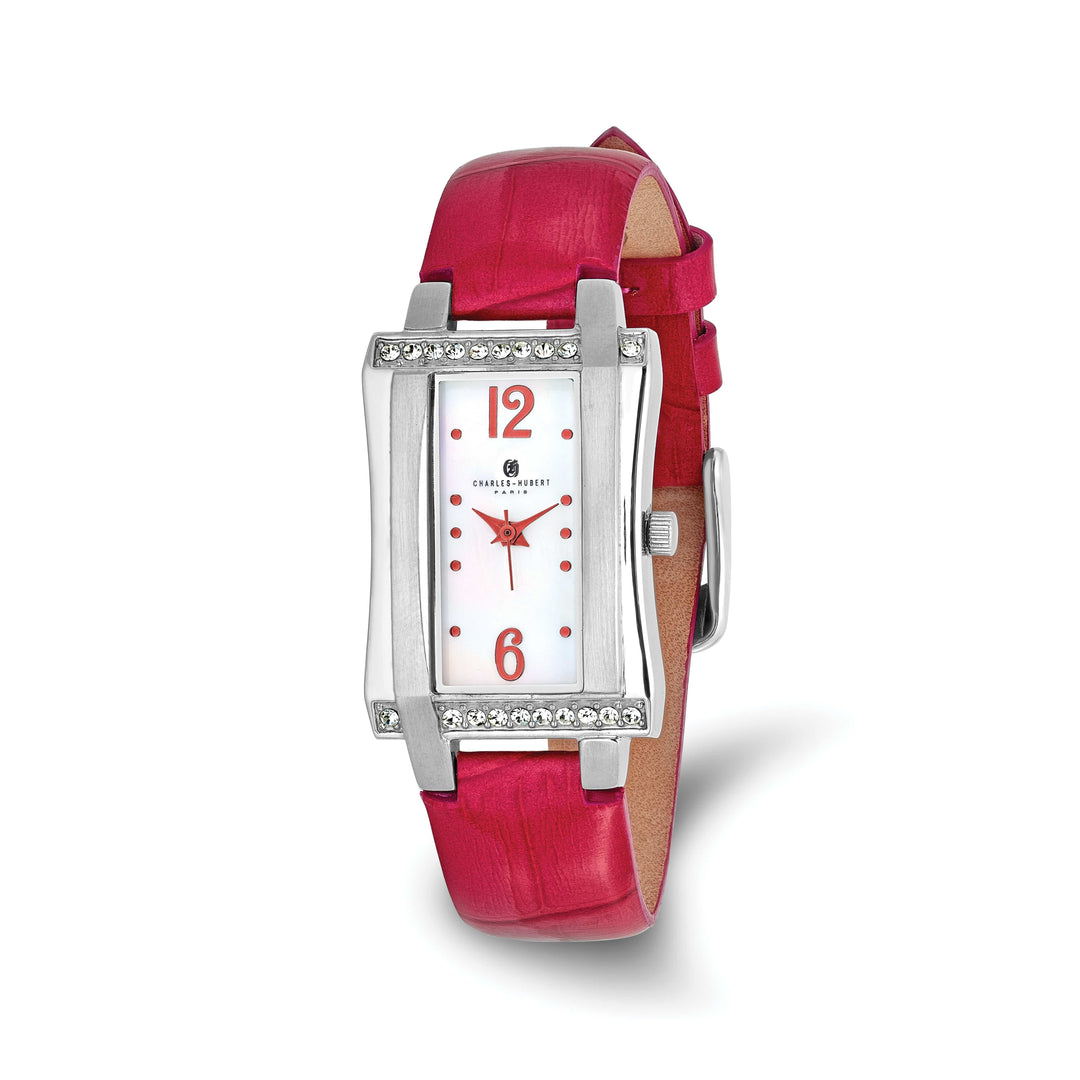 Lovely Rita's Watch Charles Hubert Ladies Elegant Stainless Steel Red Leather Band Watch