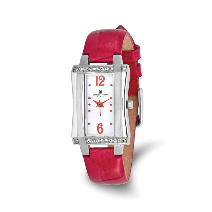 Lovely Rita's Watch Charles Hubert Ladies Elegant Stainless Steel Red Leather Band Watch