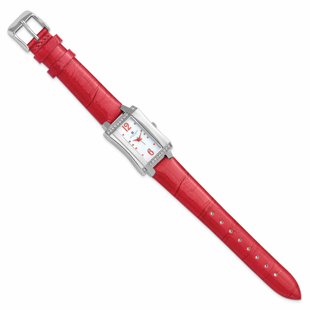 Lovely Rita's Watch Charles Hubert Ladies Elegant Stainless Steel Red Leather Band Watch