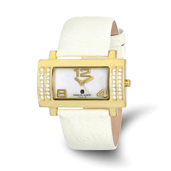 Lovely Rita's Watch Charles Hubert Ladies Elegant Stainless White SS Leather Watch