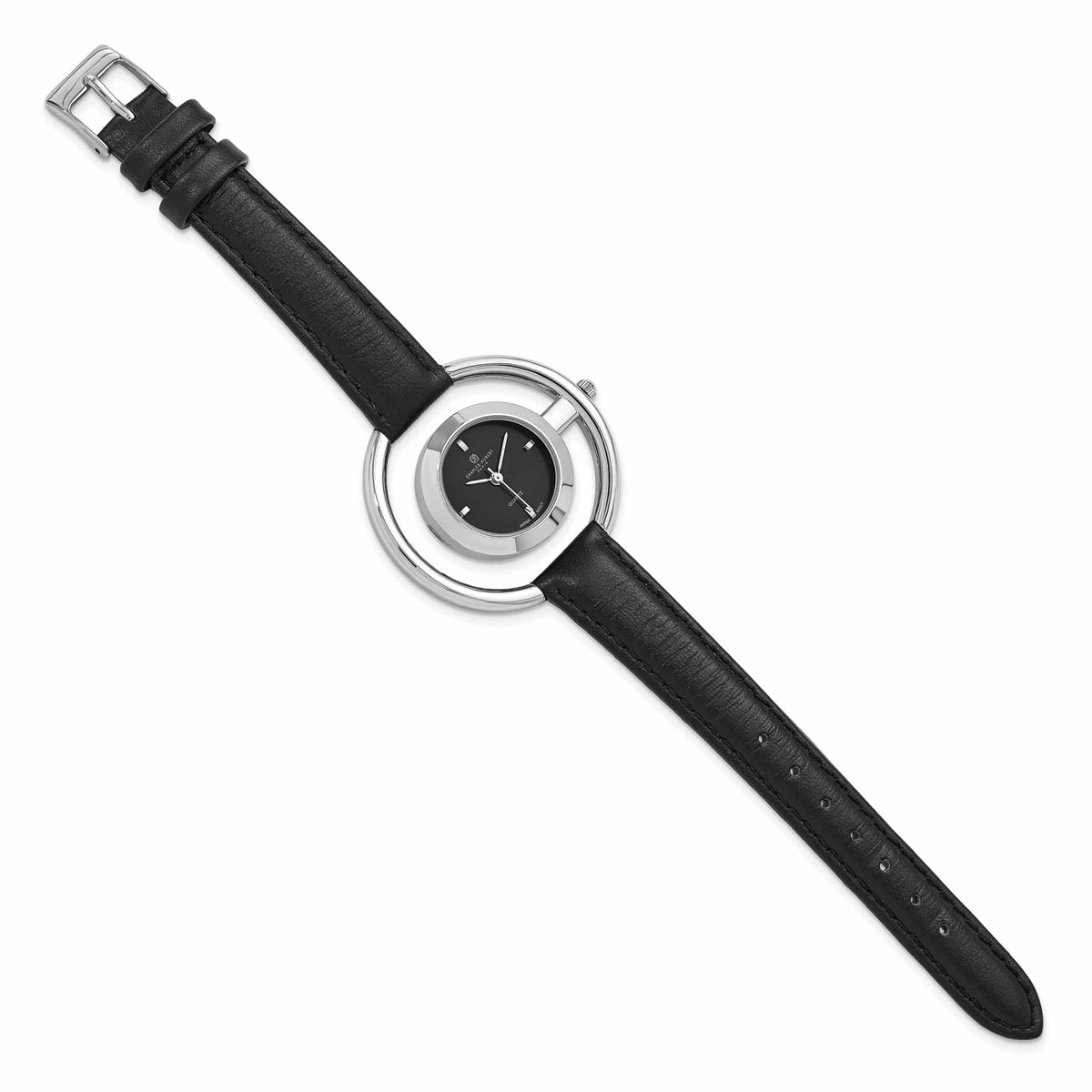 Charles Hubert Ladies Chrome Finish Black Dial Watch