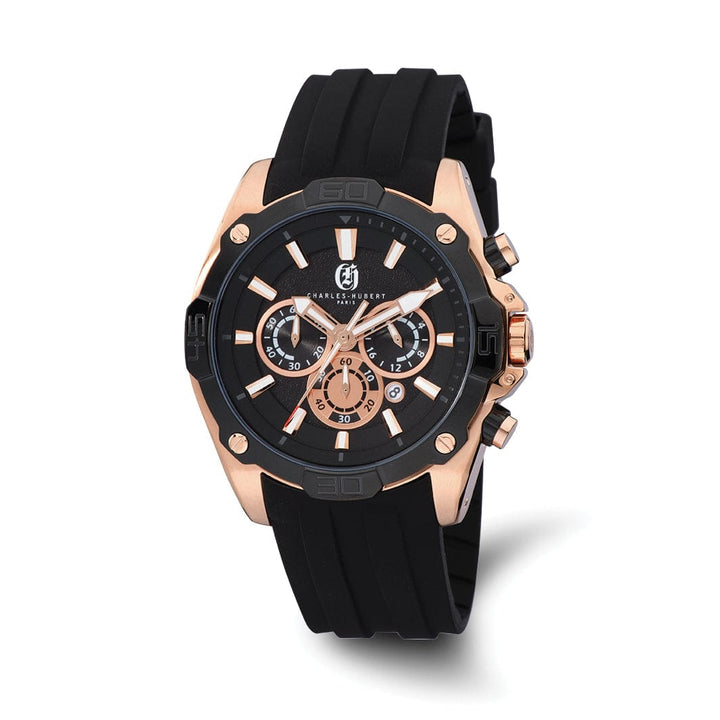 Lovely Rita's Watch Charles Hubert Mens Bold SS Chronograph Black Dial Polished Watch