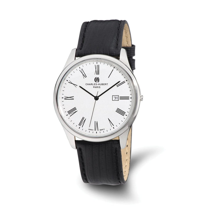 Lovely Rita's Watch Charles Hubert Mens Bold SS Leather Band Watch White Dial Watch