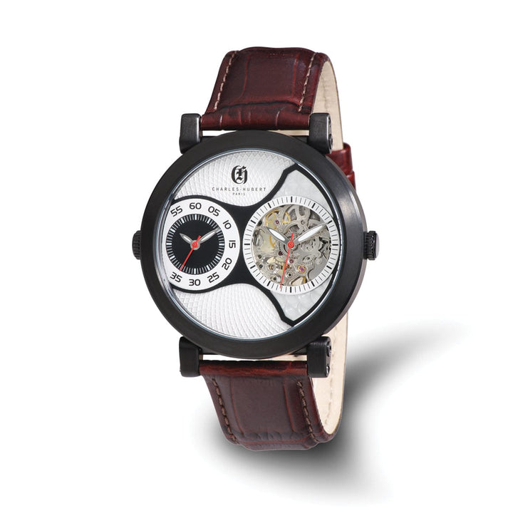 Lovely Rita's Watch Charles Hubert Mens Classic Black SS Leather Band Dual Time Watch