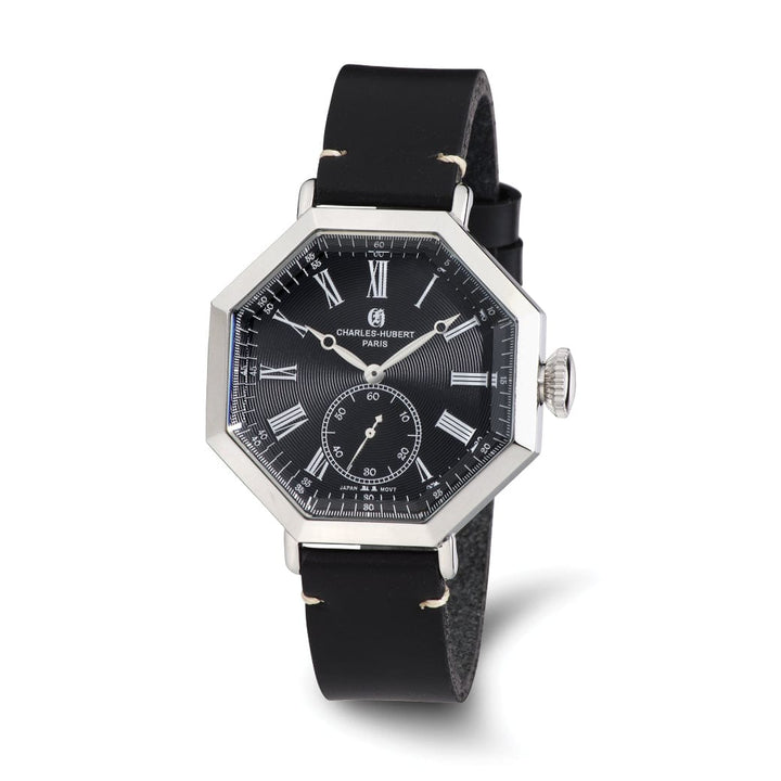 Lovely Rita's Watch Charles Hubert Mens Classic Black SS Leather Band Octagonal Watch