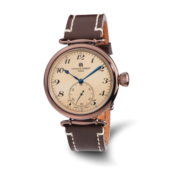 Lovely Rita's Watch Charles Hubert Mens Classic Brown Stainless Steel Leather Band Watch