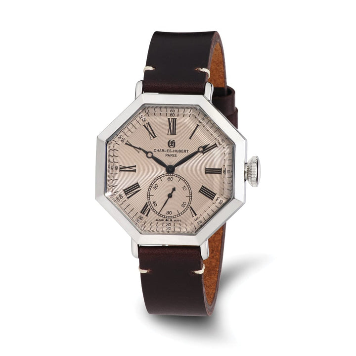Lovely Rita's Watch Charles Hubert Mens Classic Rose Dial SS Leather Band Octagonal Watch