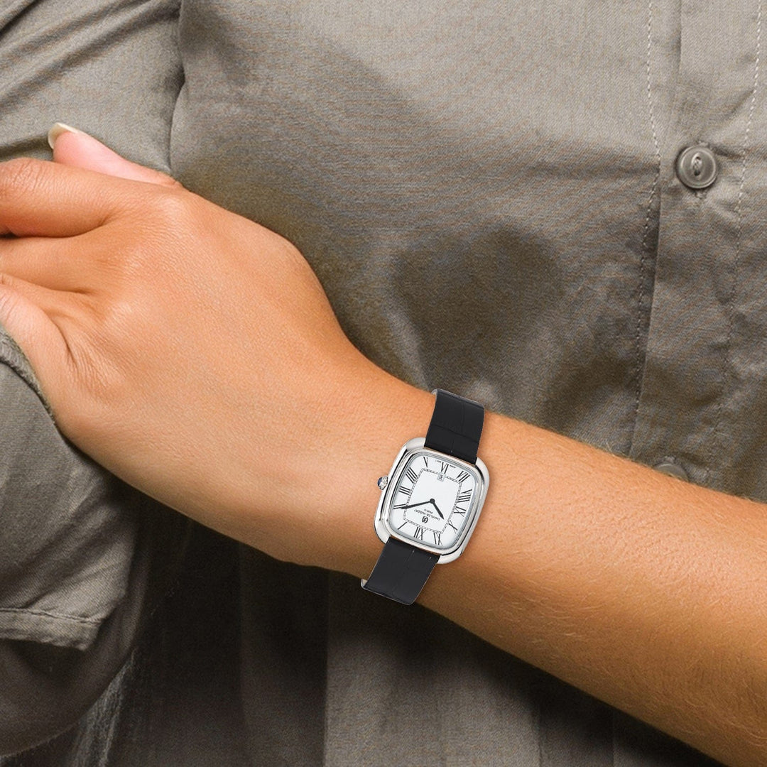 Lovely Rita's Watch Charles Hubert Mens Classic Square Face Black SS Leather Band Watch