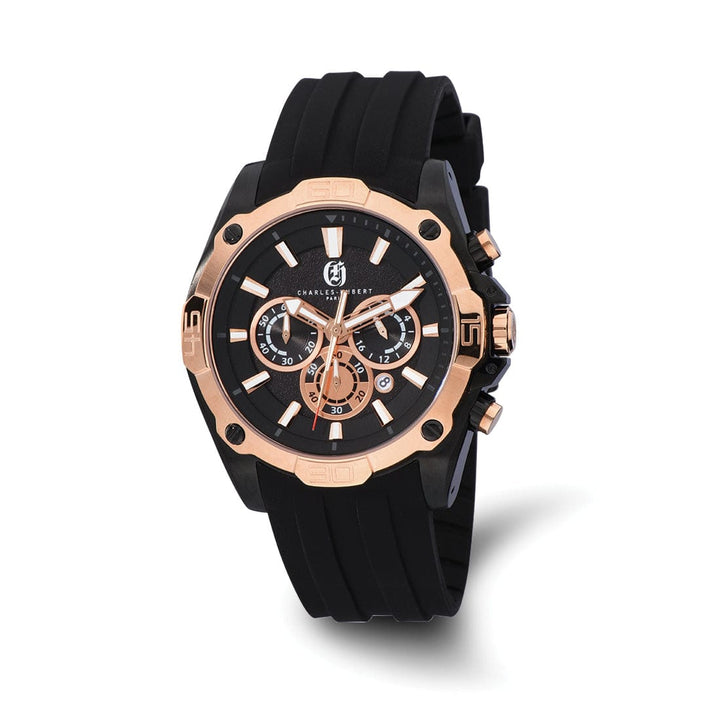 Lovely Rita's Watch Charles Hubert Mens Classic SS Chronograph Black Dial Polished Watch