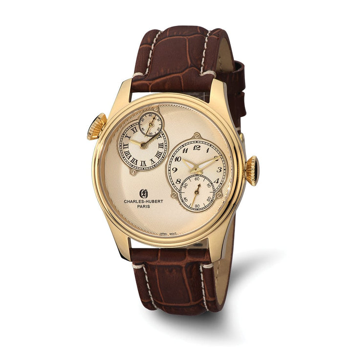 Lovely Rita's Watch Charles Hubert Mens Classic SS Gold Dial Dual Time Polished Watch