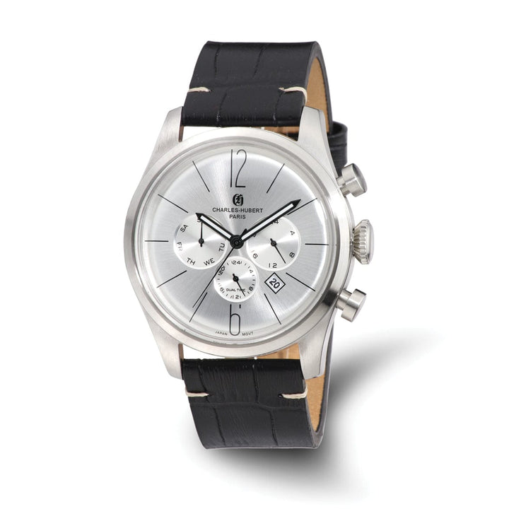 Lovely Rita's Watch Charles Hubert Mens Classic SS Leather Band Dual Time Watch