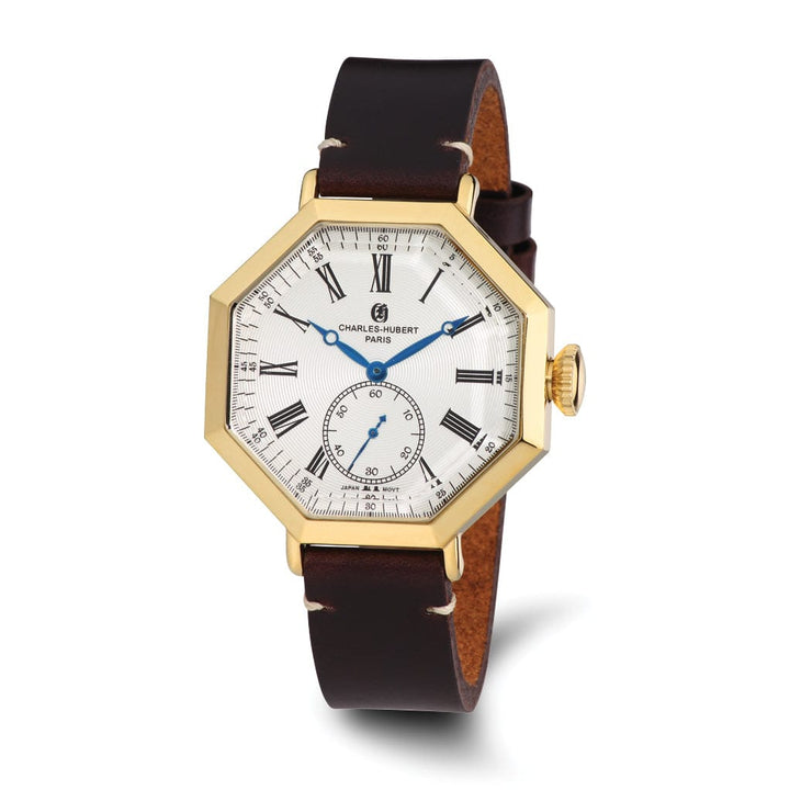 Lovely Rita's Watch Charles Hubert Mens Classic SS Leather Band Octagonal Polished Watch