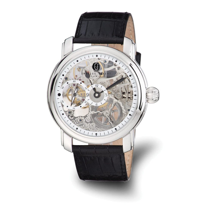 Lovely Rita's Watch Charles Hubert Mens Classic SS Leather Band Skeleton Dial Watch