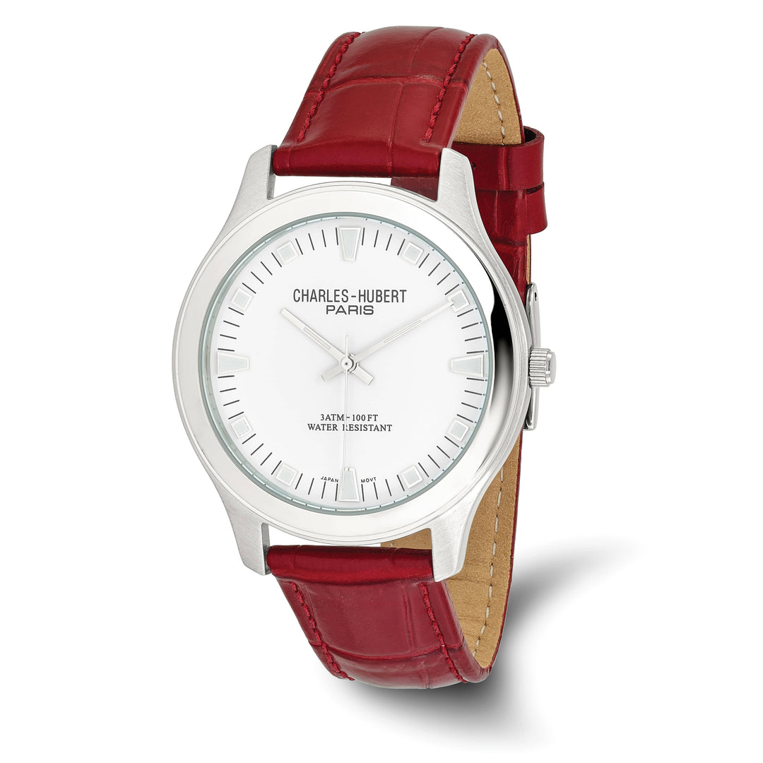 Lovely Rita's Watch Charles Hubert Mens Classic SS Leather Band White Dial Polished Watch