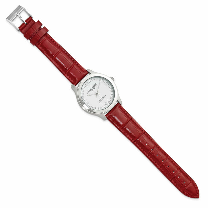 Lovely Rita's Watch Charles Hubert Mens Classic SS Leather Band White Dial Polished Watch