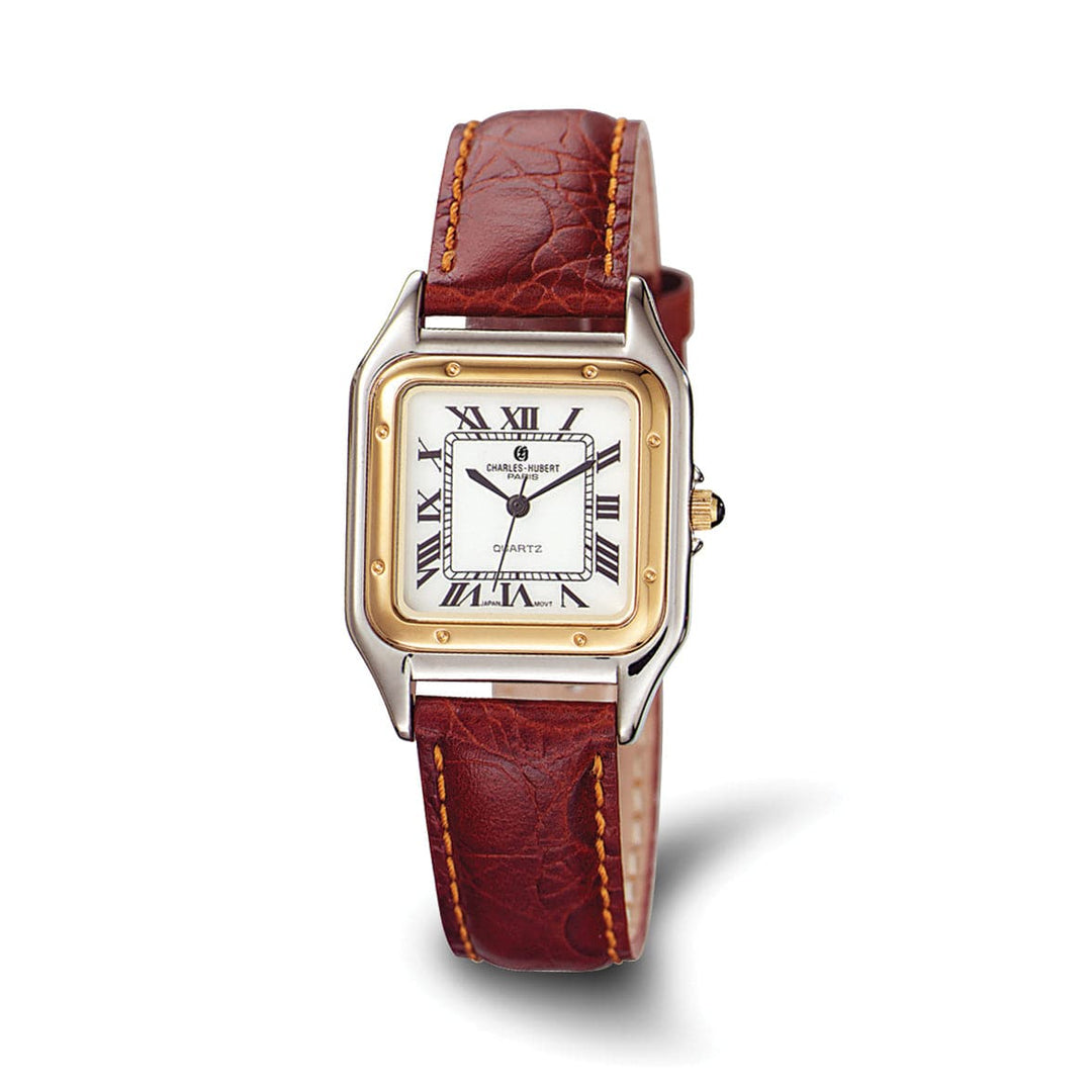 Lovely Rita's Watch Charles Hubert Mens Classic SS Leather Band White Dial Retro Watch