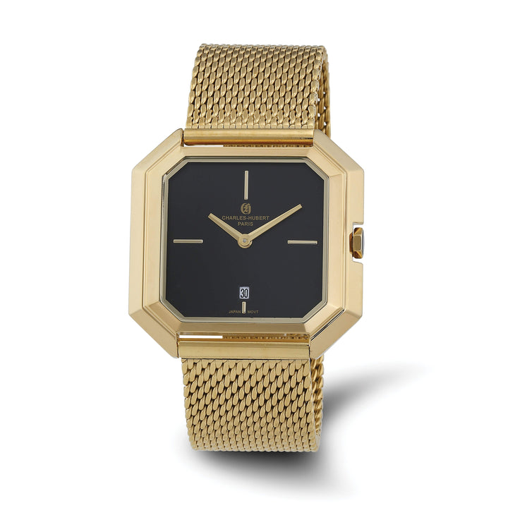 Lovely Rita's Watch Charles Hubert Mens Classic SS Stainless Mesh Black Dial Quartz Watch