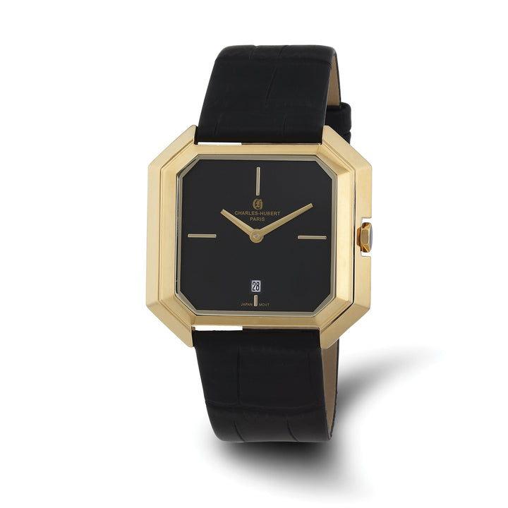 Lovely Rita's Watch Charles Hubert Mens Classic Stainless Black SS Leather Band Watch