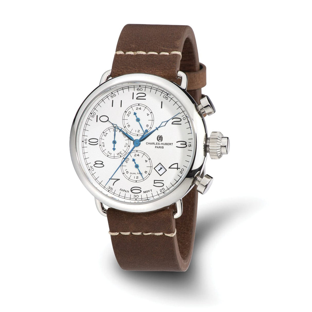Lovely Rita's Watch Charles Hubert Mens Classic Stainless Leather Band Dual Time Watch