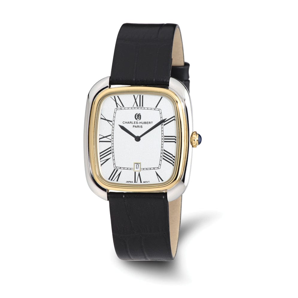 Lovely Rita's Watch Charles Hubert Mens IP Two-tone Square Black SS Leather Band Watch