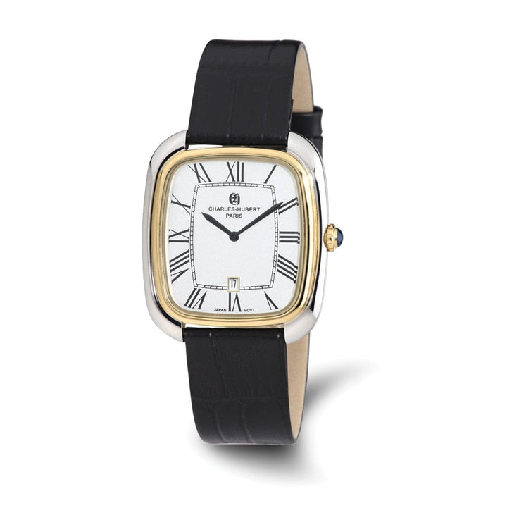 Lovely Rita's Watch Charles Hubert Mens IP Two-tone Square Black SS Leather Band Watch