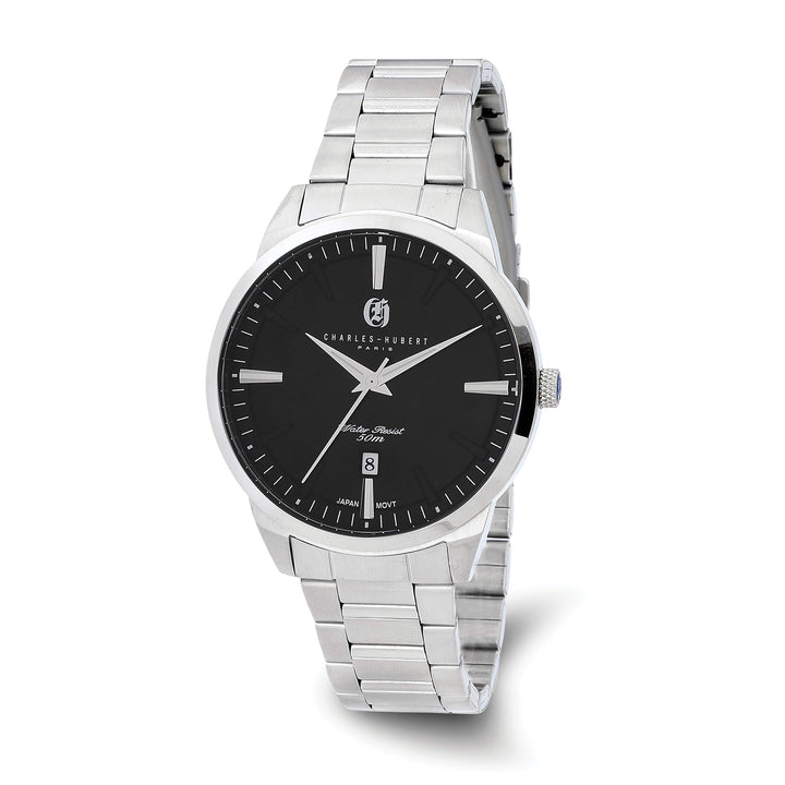 Lovely Rita's Watch Charles Hubert Mens Modern SS Black Dial Watch Gold Tone Dial Watch