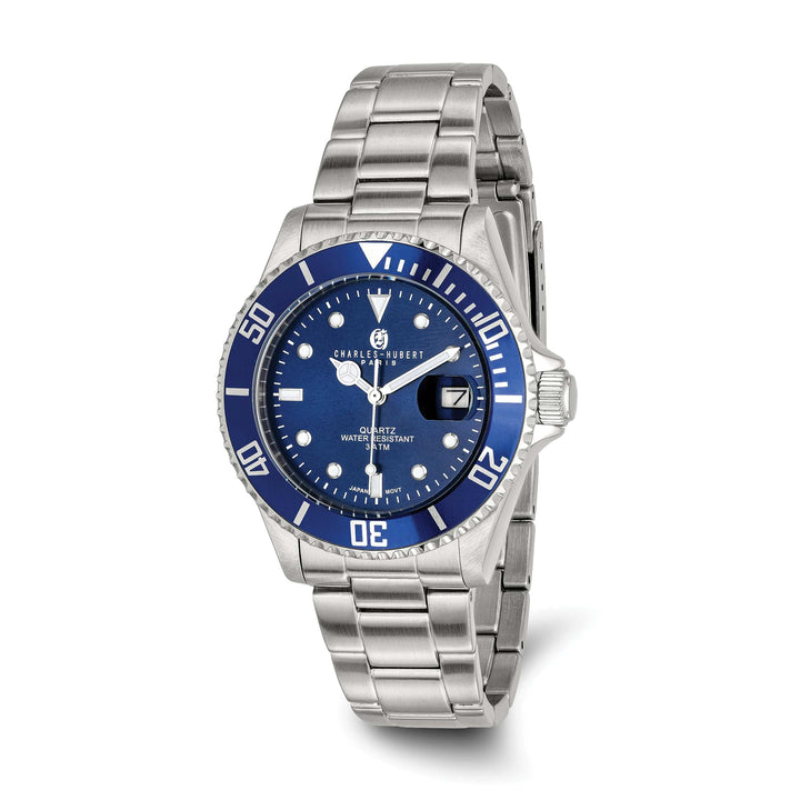 Lovely Rita's Watch Charles Hubert Mens Modern Stainless Steel Blue Dial Polished Watch
