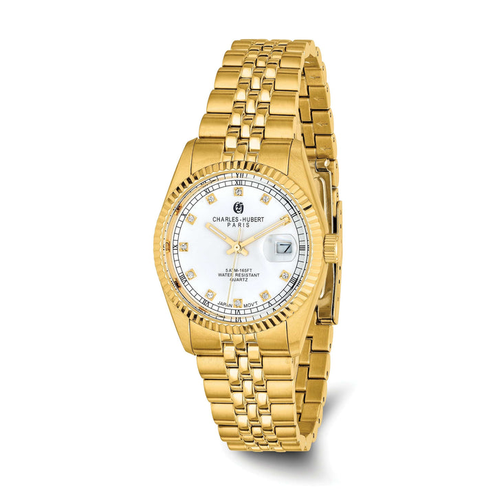Lovely Rita's Watch Charles Hubert Mens Sleek Stainless Steel White Dial Polished Watch