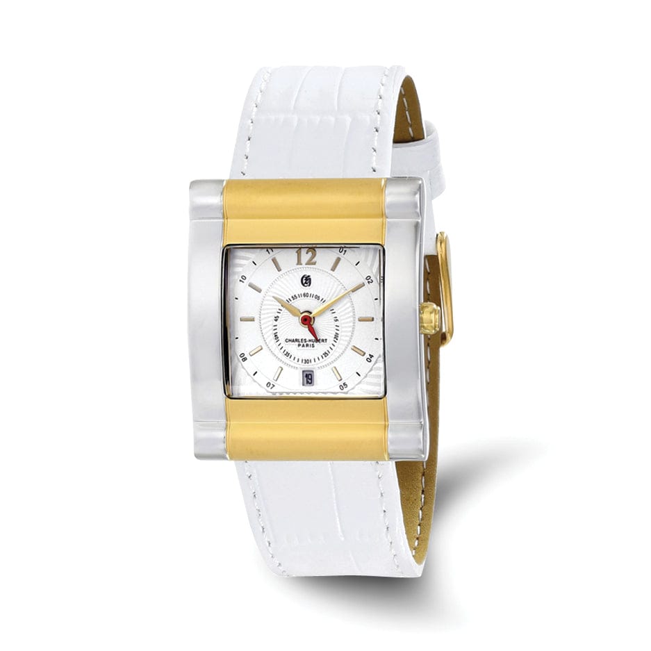 Lovely Rita's Watch Charles Hubert Two-Tone Yellow SS White Dial with Date Leathe Watch