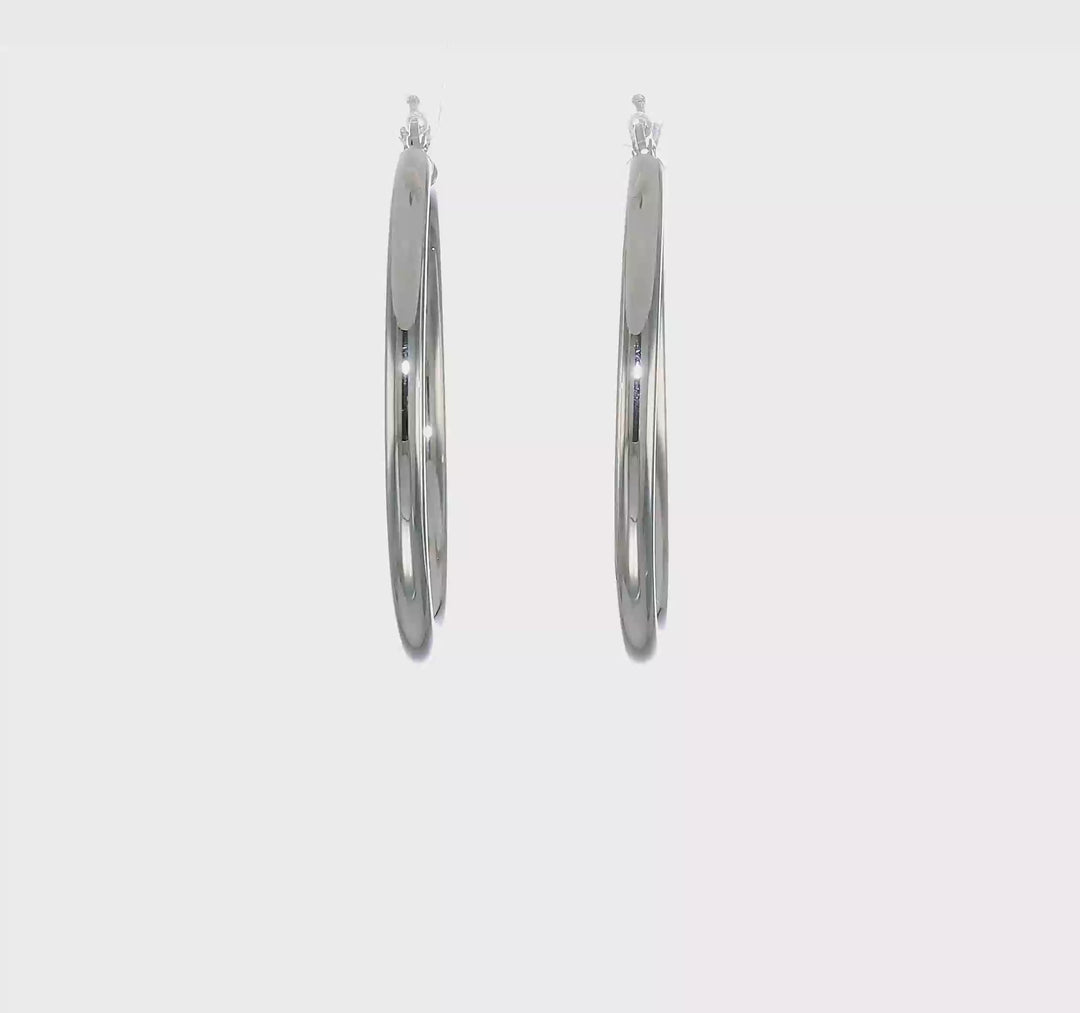 10k White Gold Polish 3MM Wide Round Hoop Earrings