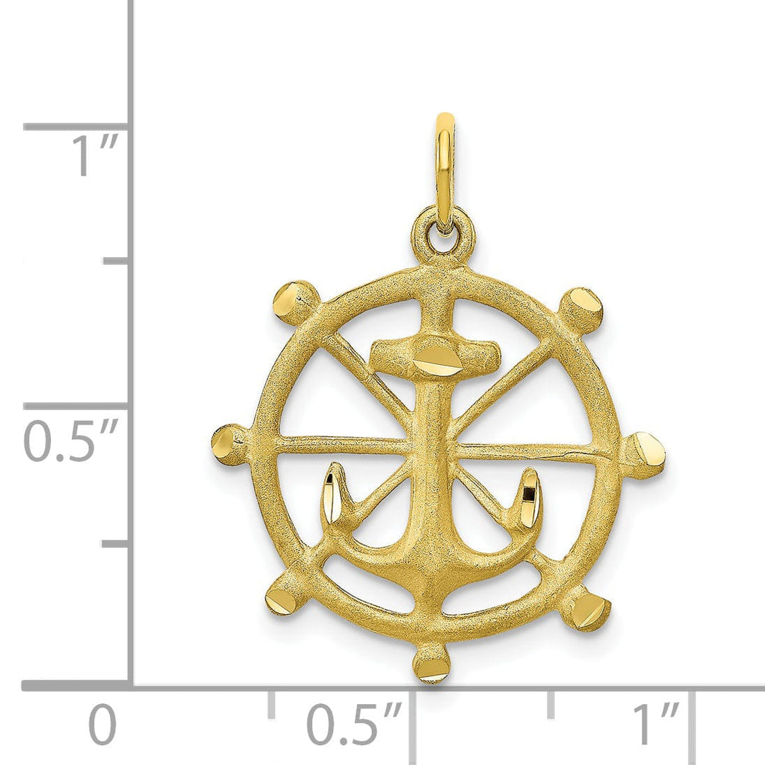 Solid 10k Yellow Gold Anchor In A Wheel Pendant