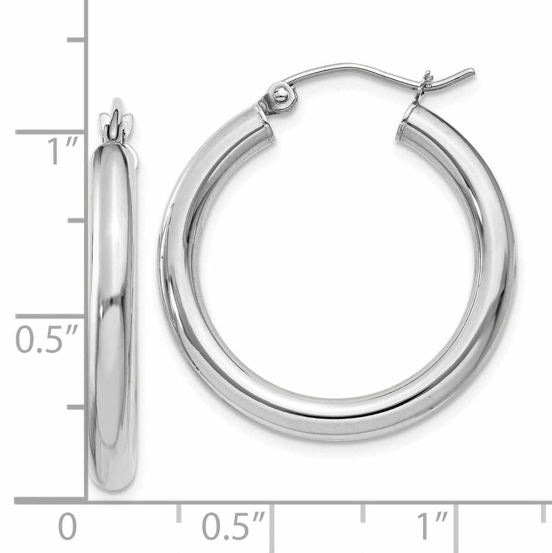 10k White Gold Polish 3MM Wide Round Hoop Earrings