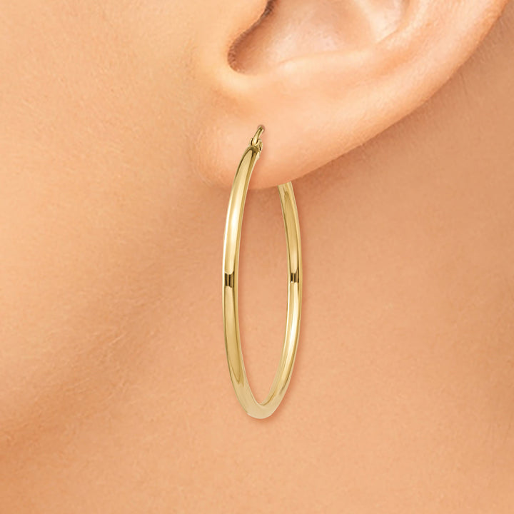 Gold Polished 2MM Round Classic Hoop Earrings
