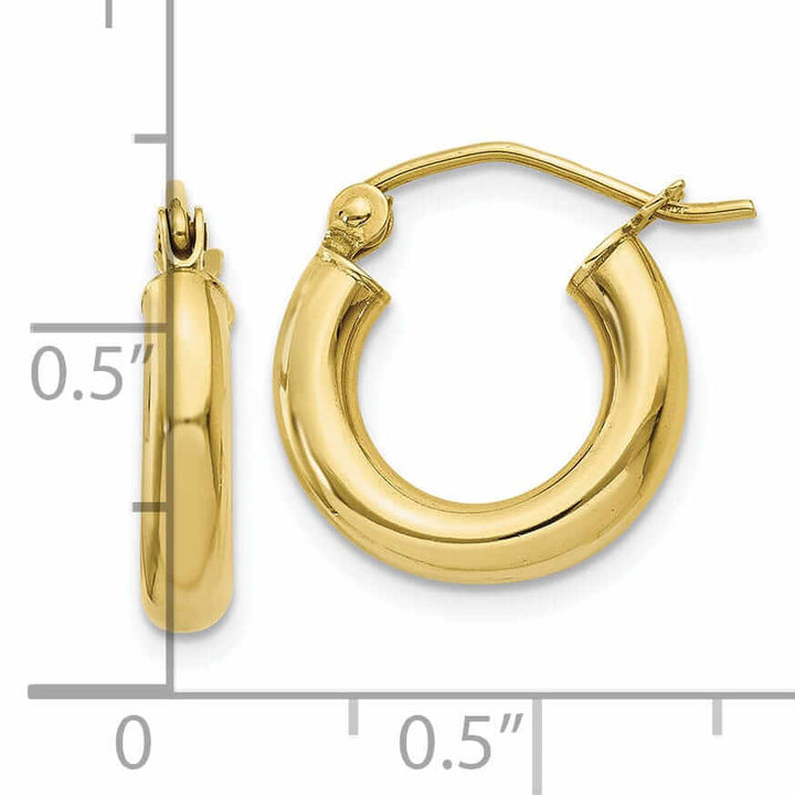 10k Yellow Gold Polish 3MM Wide Round Hoop Earring