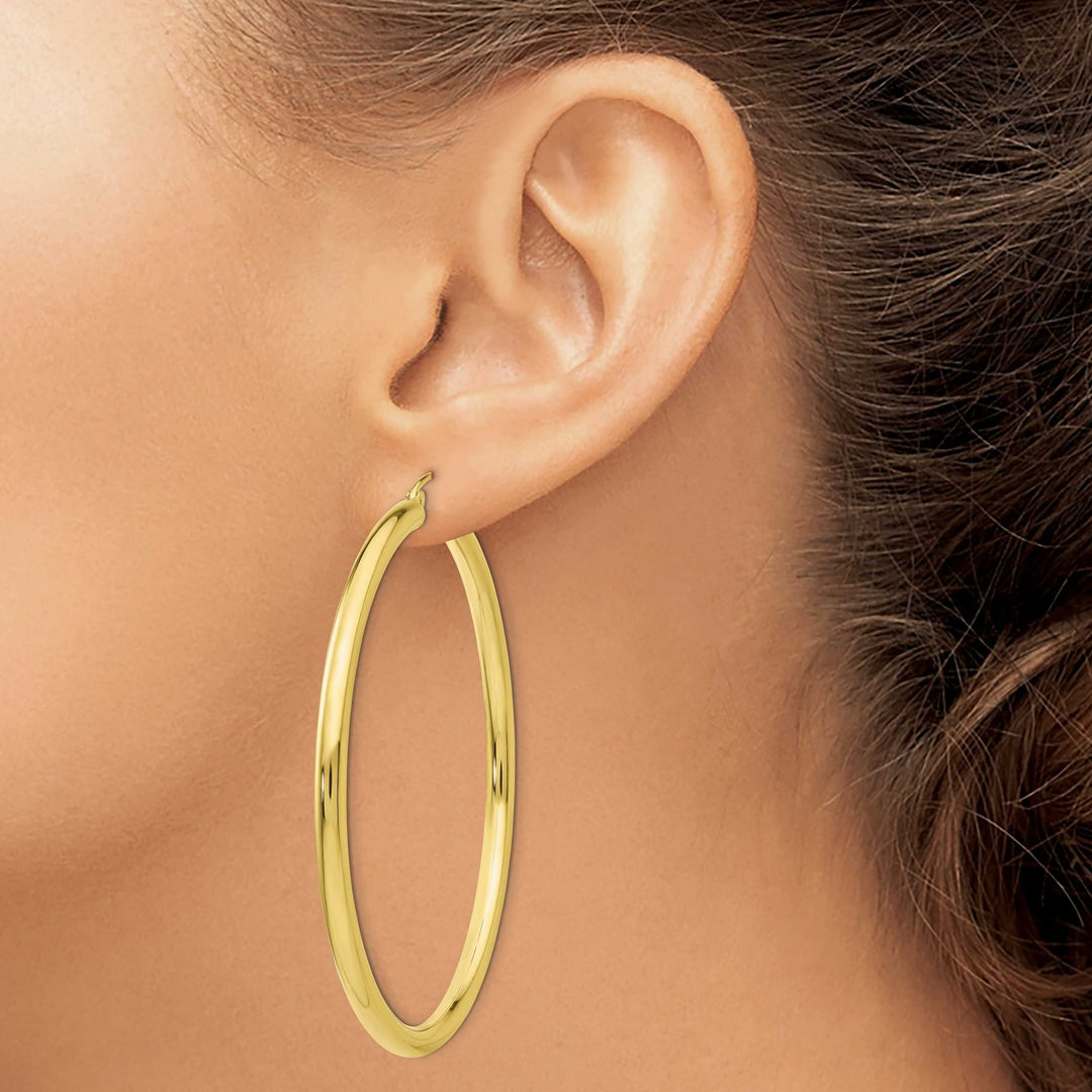10k Yellow Gold Polish 3MM Wide Round Hoop Earring