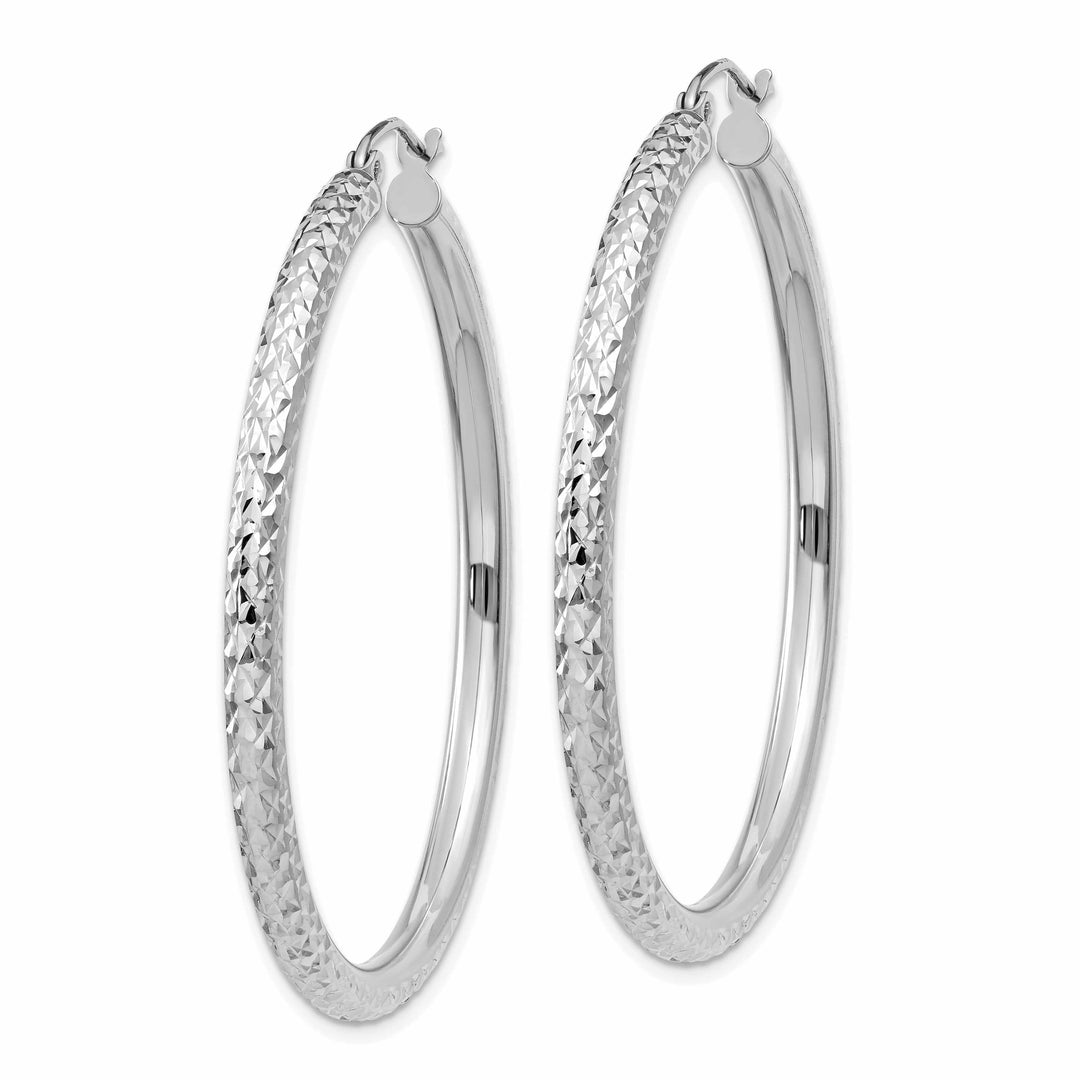 10k White Gold 3MM Polished Round Hoop Earrings