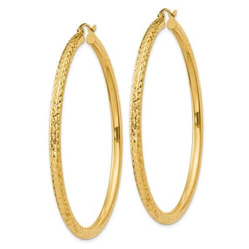 10k Yellow Gold D.C Polished Round Hoop Earrings