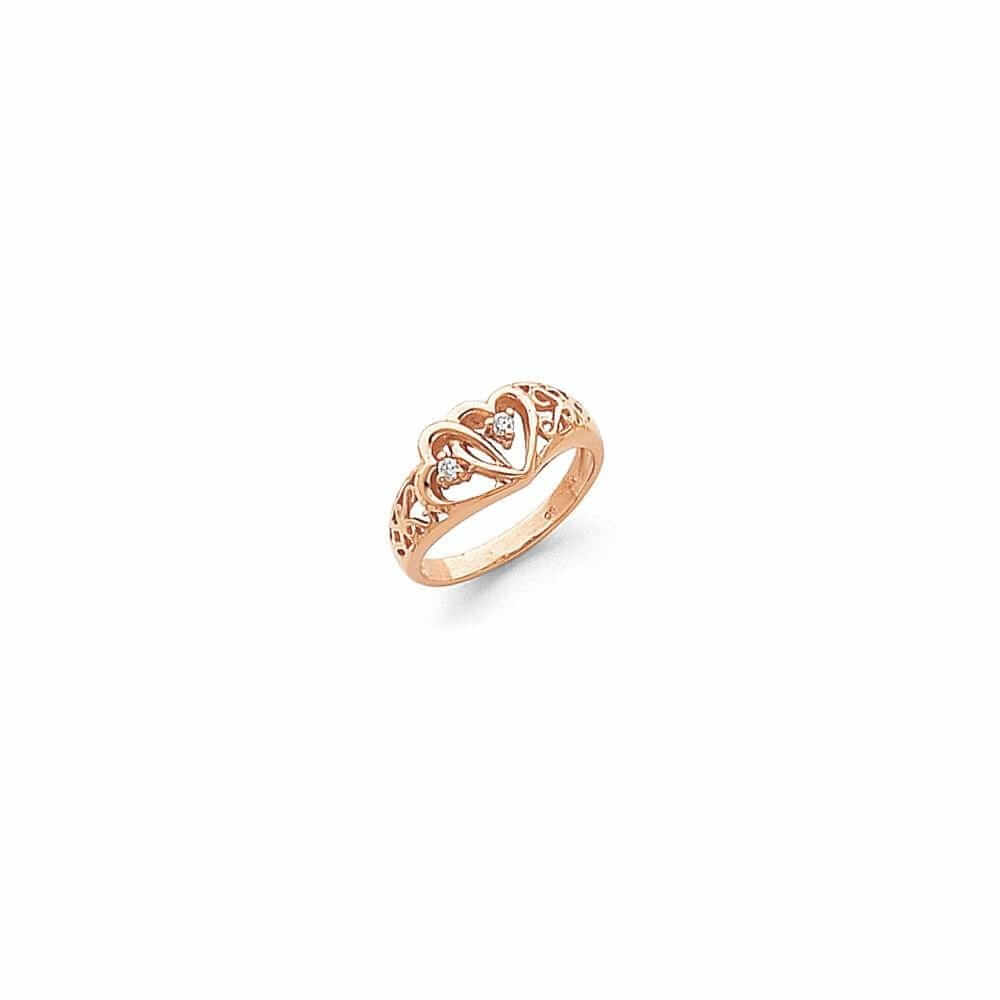 14k Rose Gold Polished Diamond Heart Ring