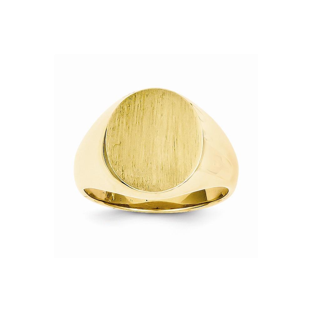 14k Yellow Gold Brushed Solid Polished Signet Ring