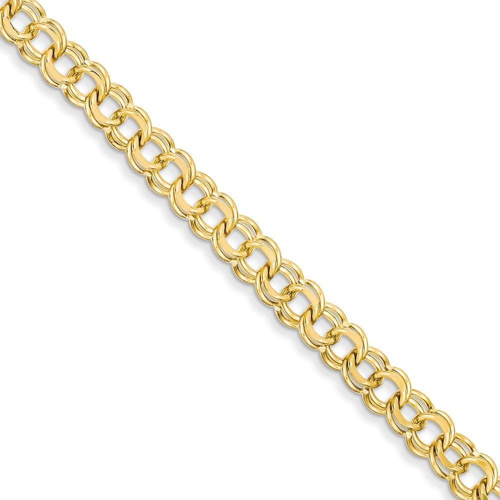 14k Yellow Gold Solid Double Link Charm Bracelet