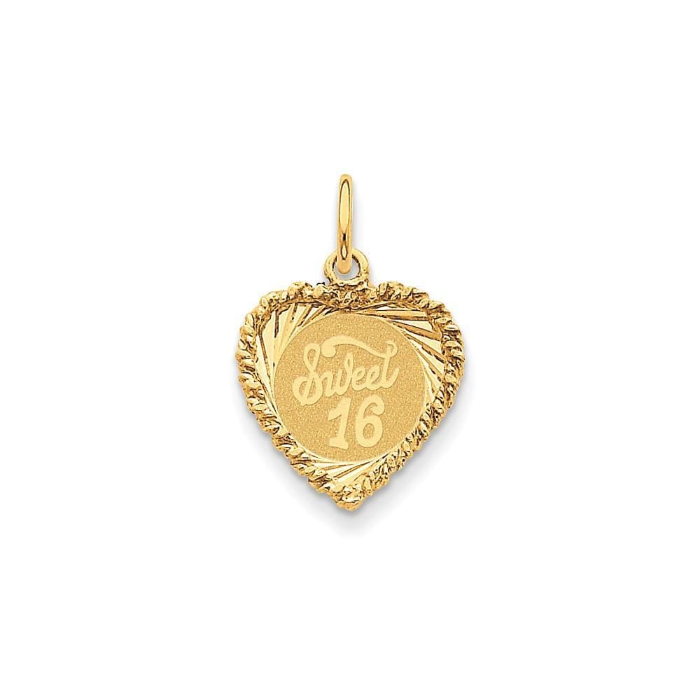 14k Yellow Gold Sweet Sixteen Heart Charm Pendant