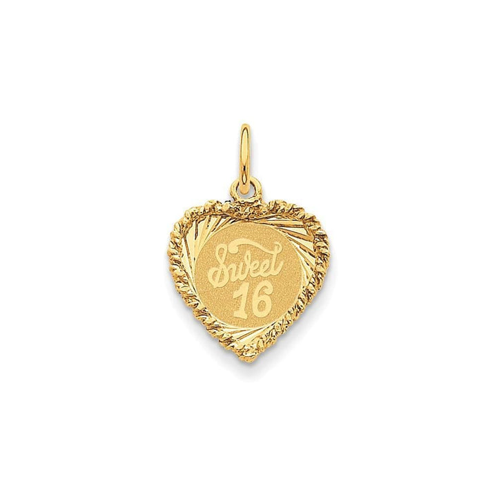 14k Yellow Gold Sweet Sixteen Heart Charm Pendant