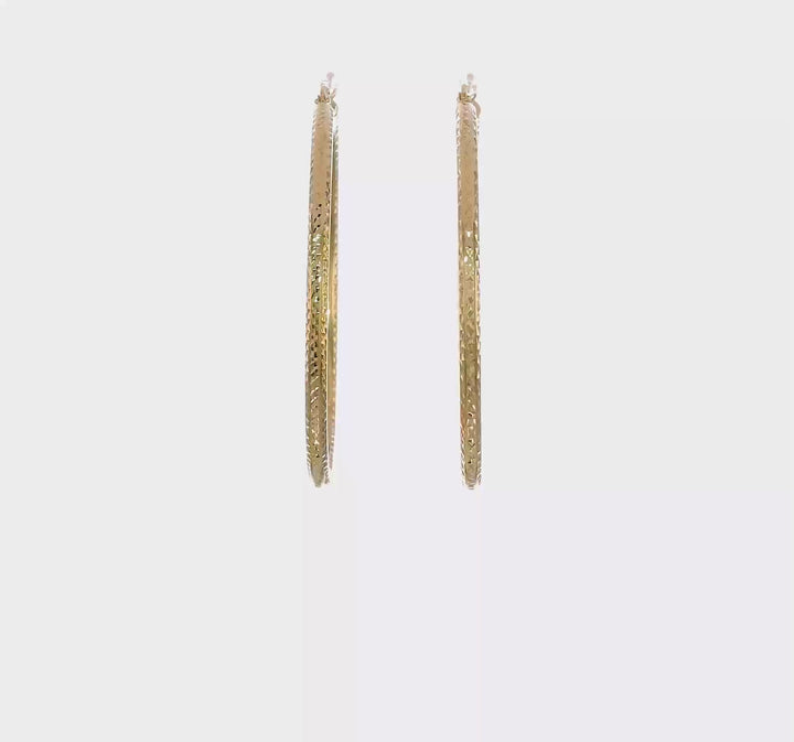 10k Yellow Gold D.C Polished Round Hoop Earrings