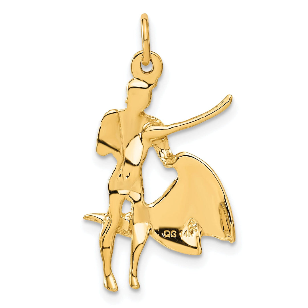 14k Yellow Gold Polished Finish Bull Fighter Matador Charm Pendant