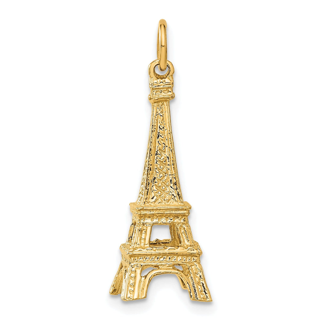 14K Yellow Gold Polished Texture Finish 3-Dimensional Eiffel Tower Charm Pendant