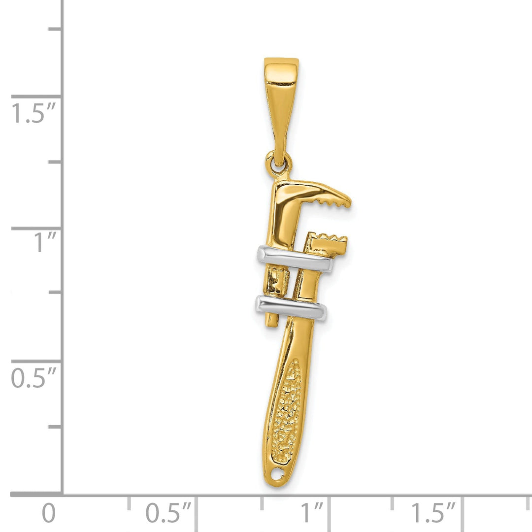 14k Two Tone Gold 3-Dimensional Wrench Pendant