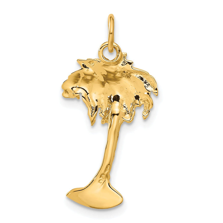 14k Yellow Gold Textured Polished Texture Concave Shpe Palm Tree Charm Pendant