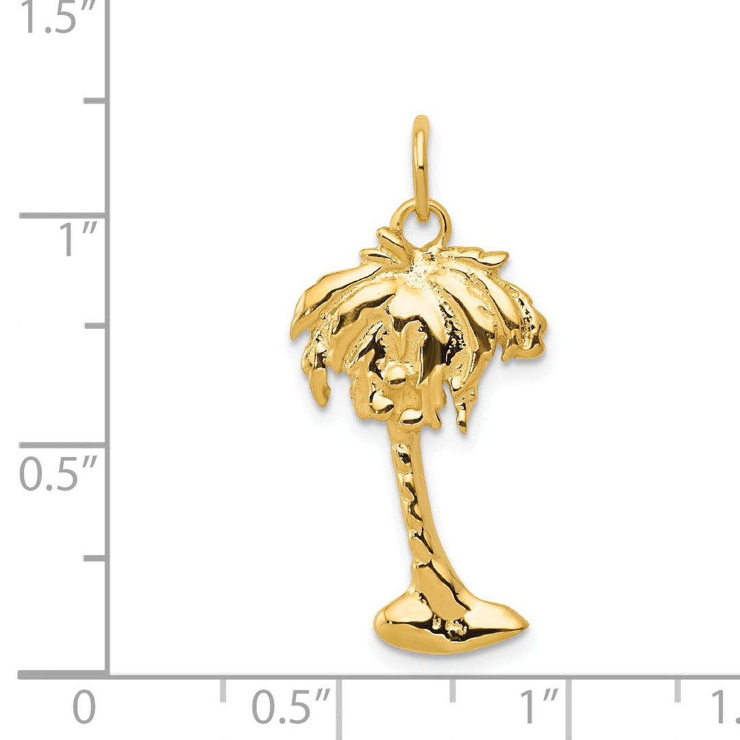 14k Yellow Gold Textured Polished Texture Concave Shpe Palm Tree Charm Pendant